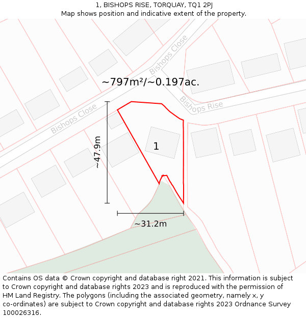 1, BISHOPS RISE, TORQUAY, TQ1 2PJ: Plot and title map