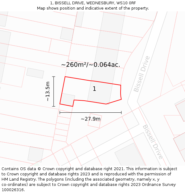 1, BISSELL DRIVE, WEDNESBURY, WS10 0RF: Plot and title map