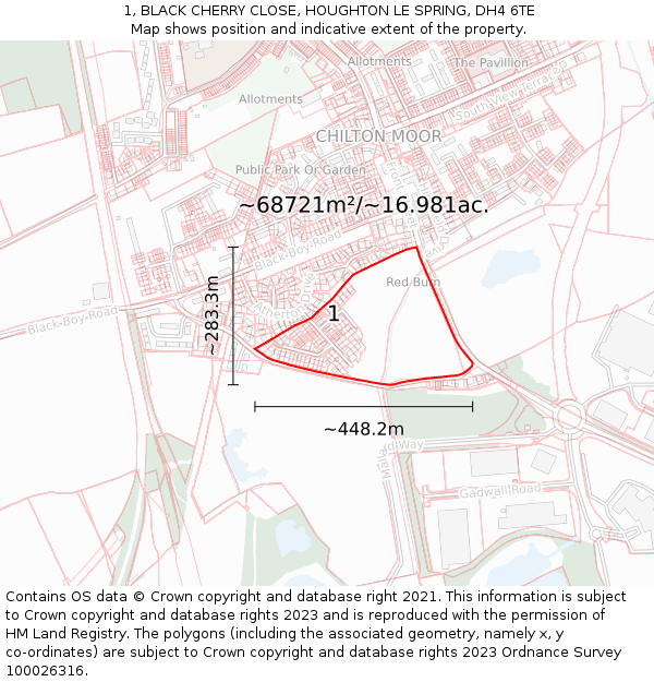 1, BLACK CHERRY CLOSE, HOUGHTON LE SPRING, DH4 6TE: Plot and title map