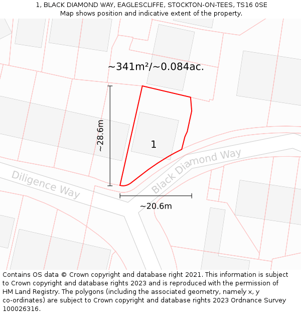 1, BLACK DIAMOND WAY, EAGLESCLIFFE, STOCKTON-ON-TEES, TS16 0SE: Plot and title map