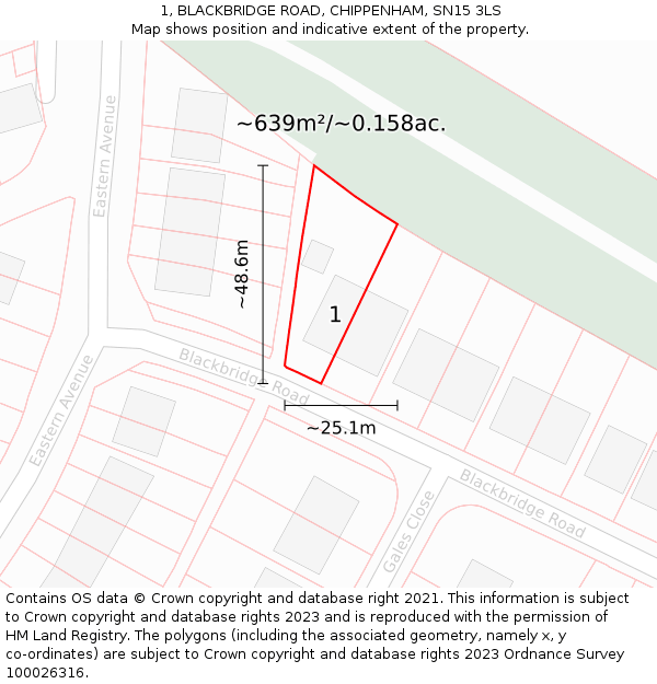 1, BLACKBRIDGE ROAD, CHIPPENHAM, SN15 3LS: Plot and title map