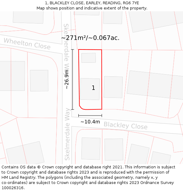 1, BLACKLEY CLOSE, EARLEY, READING, RG6 7YE: Plot and title map