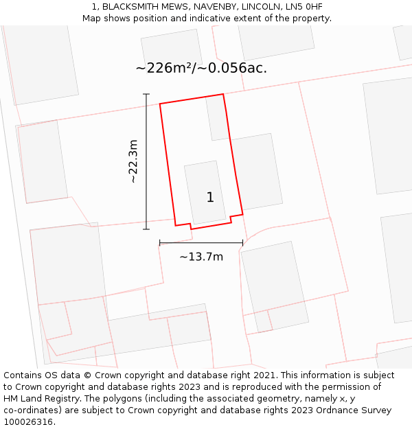 1, BLACKSMITH MEWS, NAVENBY, LINCOLN, LN5 0HF: Plot and title map