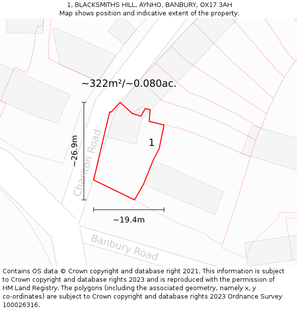 1, BLACKSMITHS HILL, AYNHO, BANBURY, OX17 3AH: Plot and title map