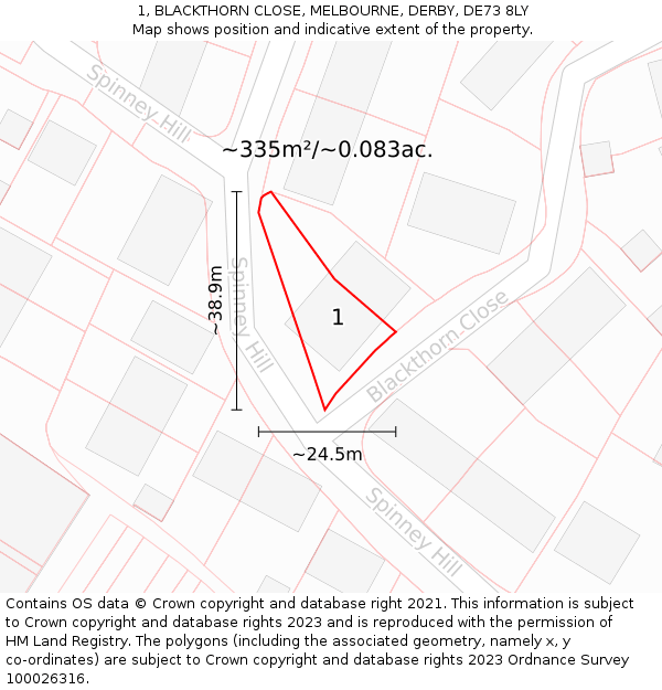 1, BLACKTHORN CLOSE, MELBOURNE, DERBY, DE73 8LY: Plot and title map