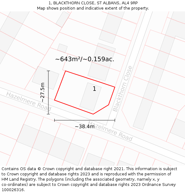 1, BLACKTHORN CLOSE, ST ALBANS, AL4 9RP: Plot and title map