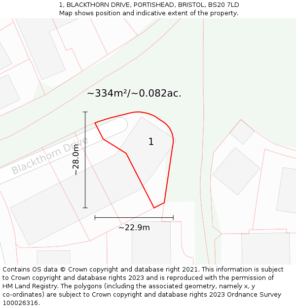 1, BLACKTHORN DRIVE, PORTISHEAD, BRISTOL, BS20 7LD: Plot and title map