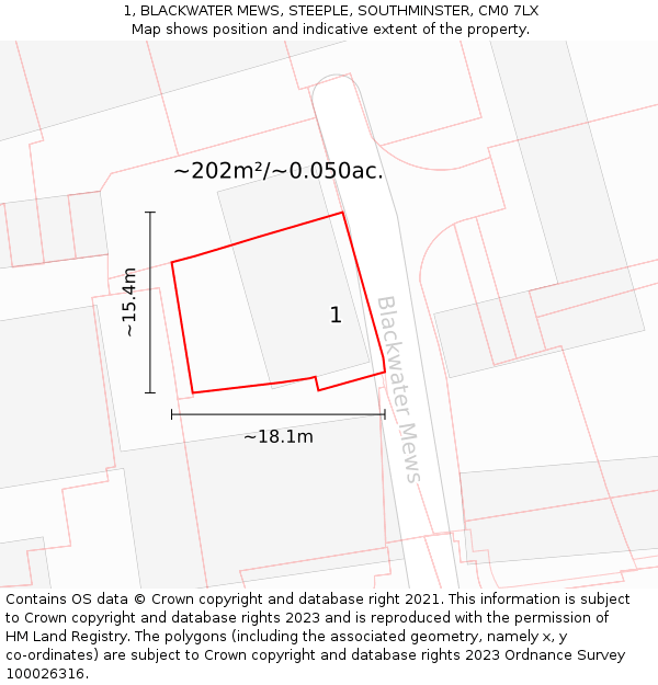 1, BLACKWATER MEWS, STEEPLE, SOUTHMINSTER, CM0 7LX: Plot and title map