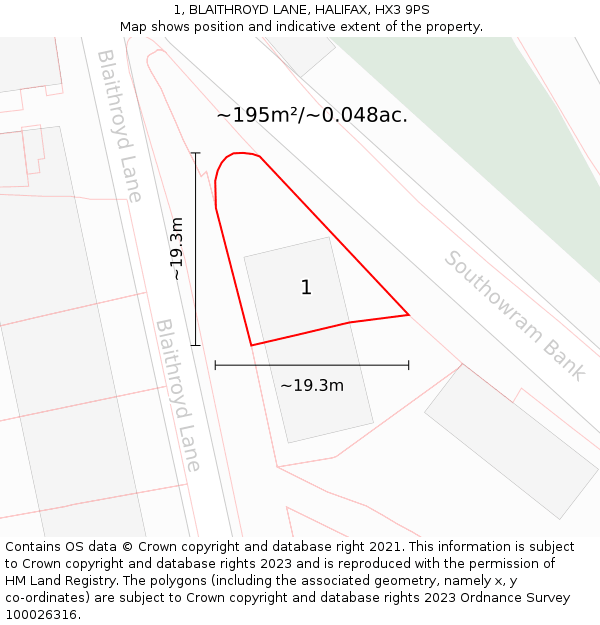 1, BLAITHROYD LANE, HALIFAX, HX3 9PS: Plot and title map