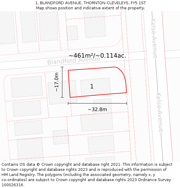 1, BLANDFORD AVENUE, THORNTON-CLEVELEYS, FY5 1ST: Plot and title map