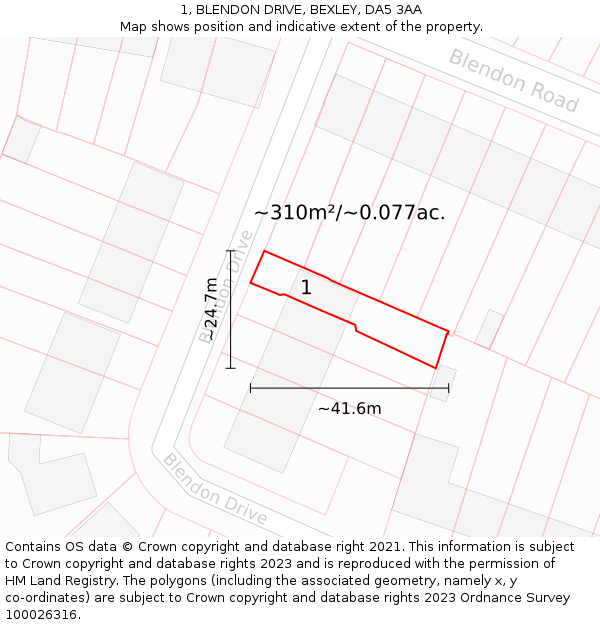 1, BLENDON DRIVE, BEXLEY, DA5 3AA: Plot and title map