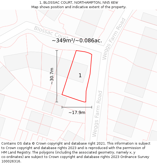 1, BLOSSAC COURT, NORTHAMPTON, NN5 6EW: Plot and title map