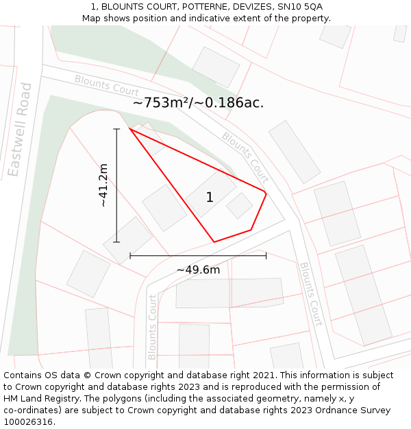 1, BLOUNTS COURT, POTTERNE, DEVIZES, SN10 5QA: Plot and title map