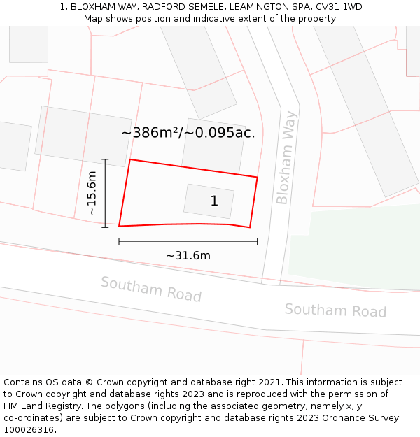 1, BLOXHAM WAY, RADFORD SEMELE, LEAMINGTON SPA, CV31 1WD: Plot and title map