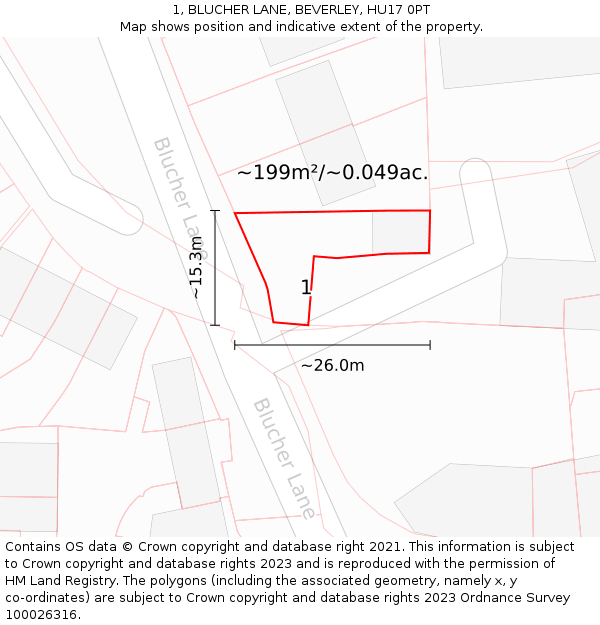 1, BLUCHER LANE, BEVERLEY, HU17 0PT: Plot and title map