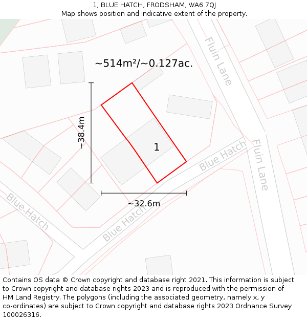 1, BLUE HATCH, FRODSHAM, WA6 7QJ: Plot and title map