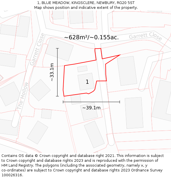 1, BLUE MEADOW, KINGSCLERE, NEWBURY, RG20 5ST: Plot and title map