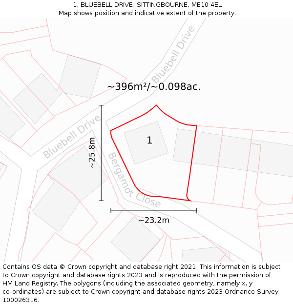 1, BLUEBELL DRIVE, SITTINGBOURNE, ME10 4EL: Plot and title map