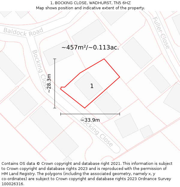 1, BOCKING CLOSE, WADHURST, TN5 6HZ: Plot and title map