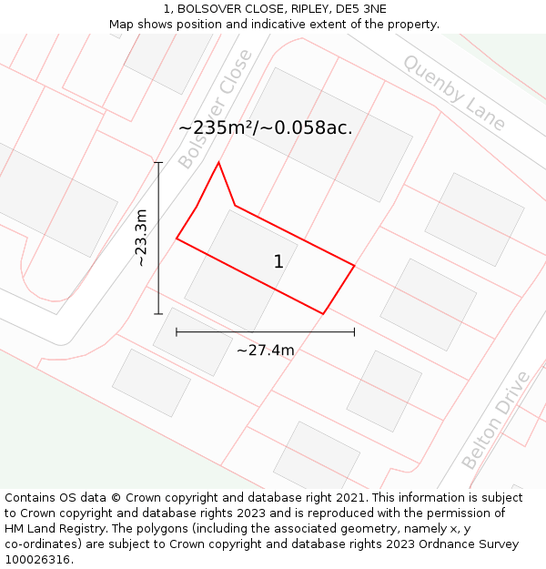 1, BOLSOVER CLOSE, RIPLEY, DE5 3NE: Plot and title map