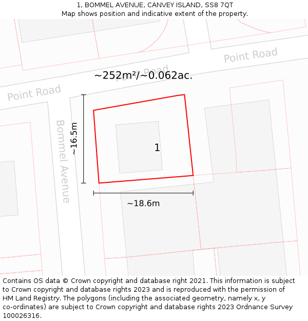 1, BOMMEL AVENUE, CANVEY ISLAND, SS8 7QT: Plot and title map