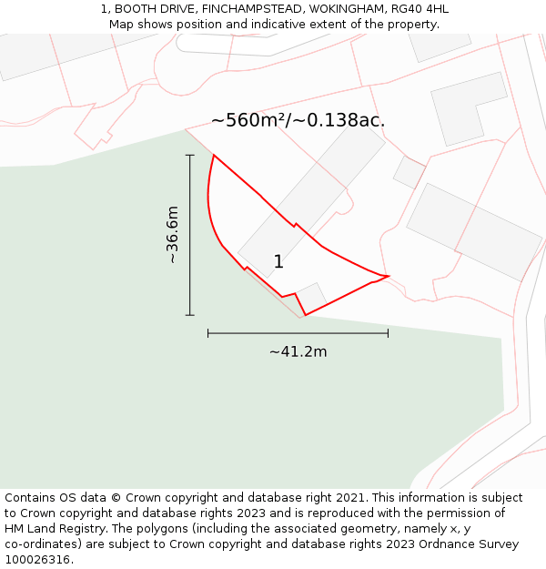 1, BOOTH DRIVE, FINCHAMPSTEAD, WOKINGHAM, RG40 4HL: Plot and title map