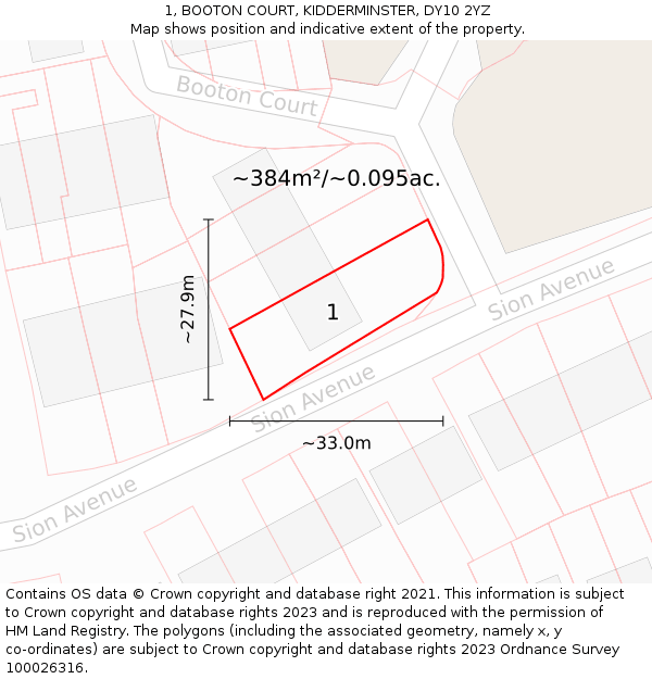 1, BOOTON COURT, KIDDERMINSTER, DY10 2YZ: Plot and title map