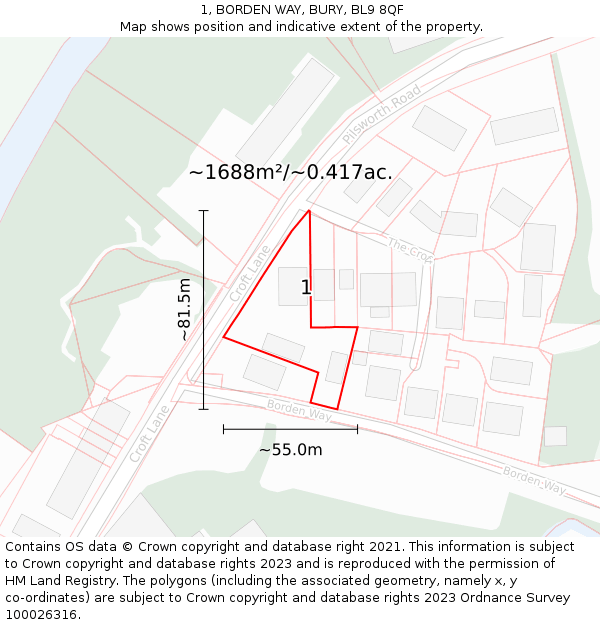 1, BORDEN WAY, BURY, BL9 8QF: Plot and title map