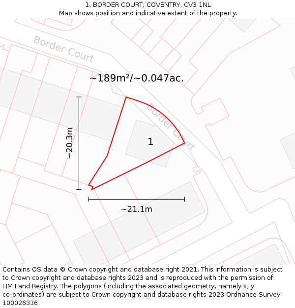 1, BORDER COURT, COVENTRY, CV3 1NL: Plot and title map