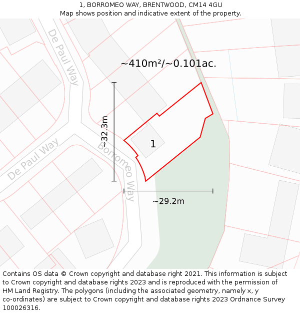 1, BORROMEO WAY, BRENTWOOD, CM14 4GU: Plot and title map