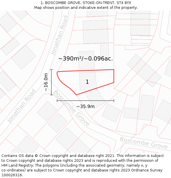 1, BOSCOMBE GROVE, STOKE-ON-TRENT, ST4 8YX: Plot and title map