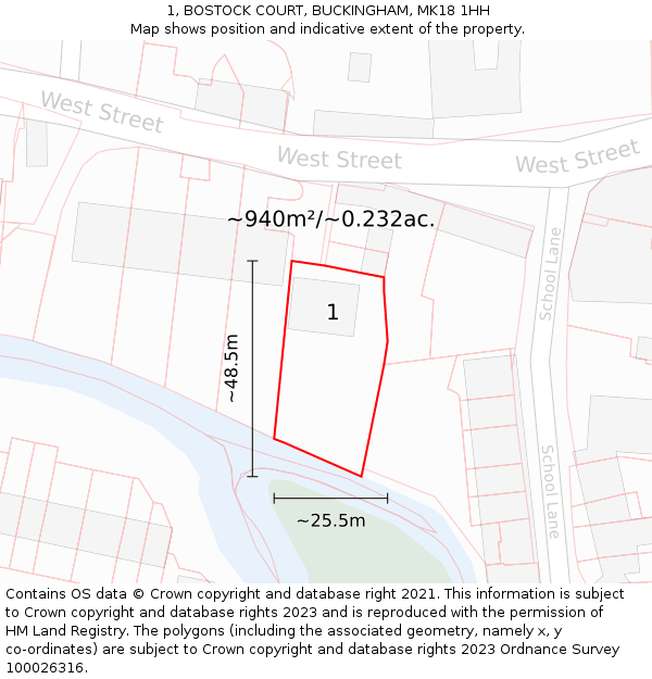 1, BOSTOCK COURT, BUCKINGHAM, MK18 1HH: Plot and title map