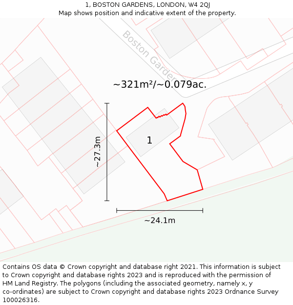 1, BOSTON GARDENS, LONDON, W4 2QJ: Plot and title map
