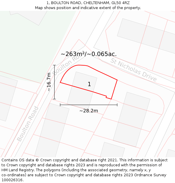 1, BOULTON ROAD, CHELTENHAM, GL50 4RZ: Plot and title map