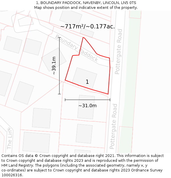 1, BOUNDARY PADDOCK, NAVENBY, LINCOLN, LN5 0TS: Plot and title map