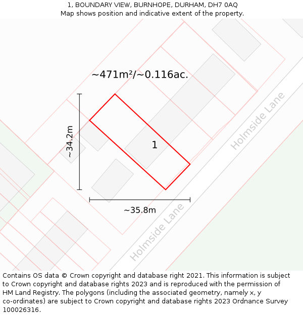 1, BOUNDARY VIEW, BURNHOPE, DURHAM, DH7 0AQ: Plot and title map