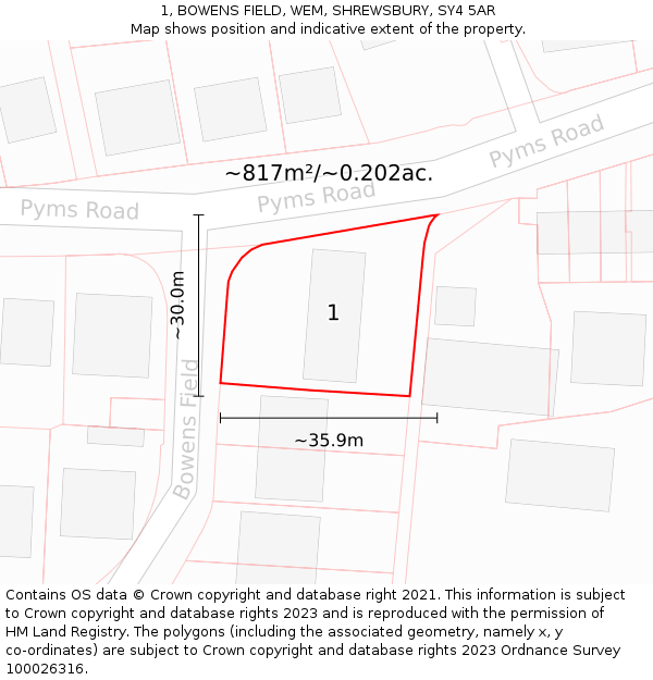 1, BOWENS FIELD, WEM, SHREWSBURY, SY4 5AR: Plot and title map