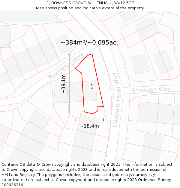 1, BOWNESS GROVE, WILLENHALL, WV12 5DB: Plot and title map