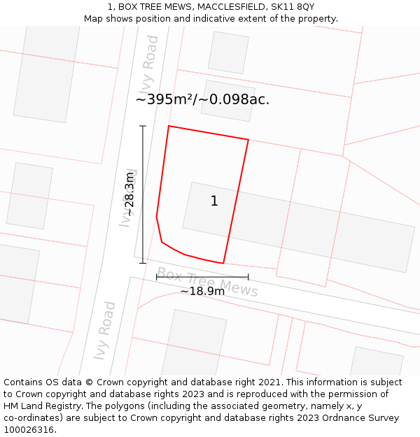 1, BOX TREE MEWS, MACCLESFIELD, SK11 8QY: Plot and title map