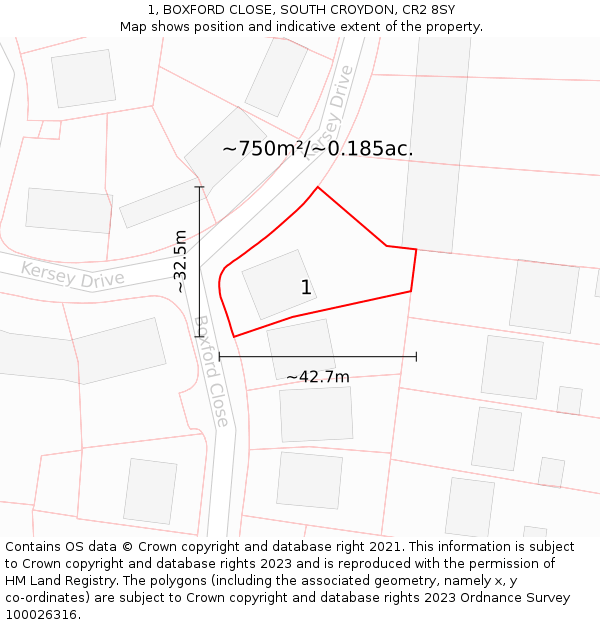 1, BOXFORD CLOSE, SOUTH CROYDON, CR2 8SY: Plot and title map