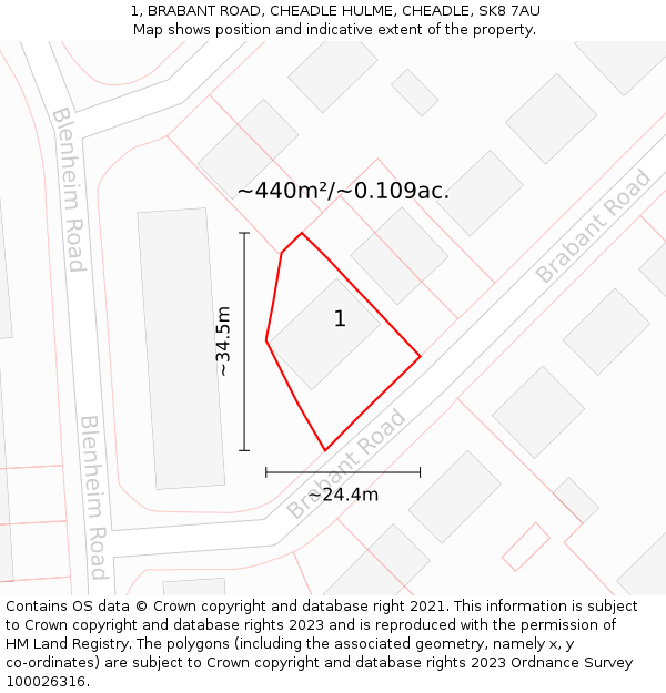 1, BRABANT ROAD, CHEADLE HULME, CHEADLE, SK8 7AU: Plot and title map