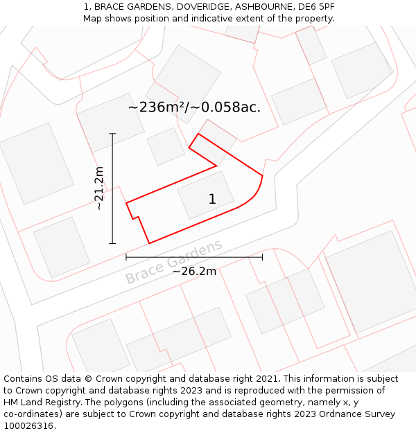 1, BRACE GARDENS, DOVERIDGE, ASHBOURNE, DE6 5PF: Plot and title map