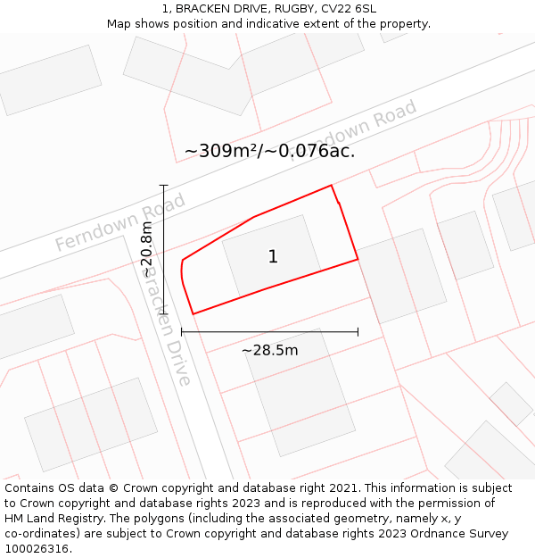 1, BRACKEN DRIVE, RUGBY, CV22 6SL: Plot and title map