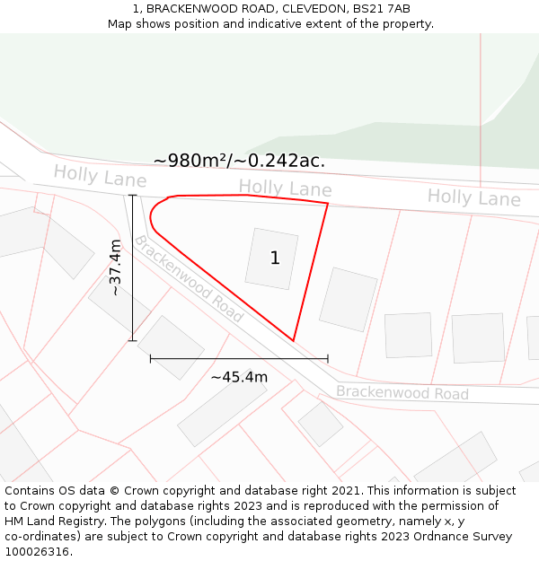 1, BRACKENWOOD ROAD, CLEVEDON, BS21 7AB: Plot and title map