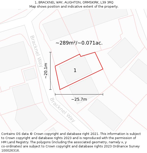 1, BRACKNEL WAY, AUGHTON, ORMSKIRK, L39 3RQ: Plot and title map