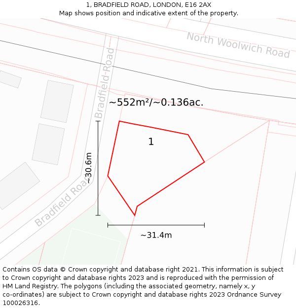 1, BRADFIELD ROAD, LONDON, E16 2AX: Plot and title map