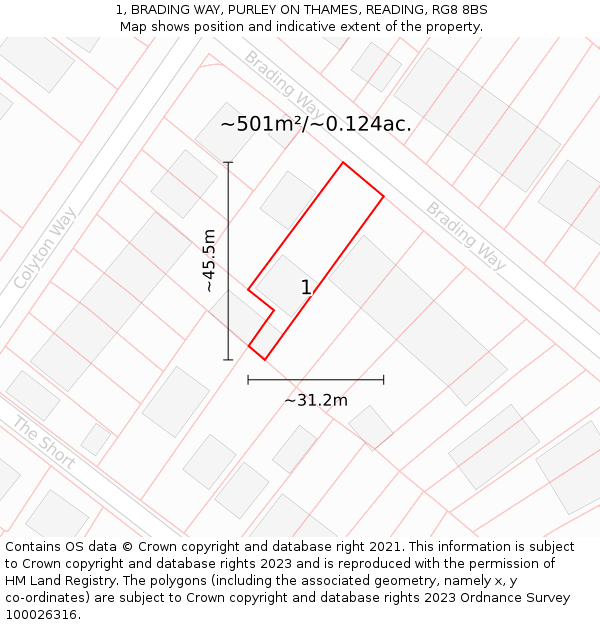 1, BRADING WAY, PURLEY ON THAMES, READING, RG8 8BS: Plot and title map