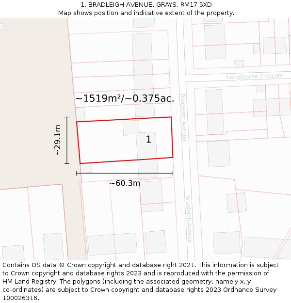 1, BRADLEIGH AVENUE, GRAYS, RM17 5XD: Plot and title map