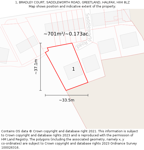 1, BRADLEY COURT, SADDLEWORTH ROAD, GREETLAND, HALIFAX, HX4 8LZ: Plot and title map