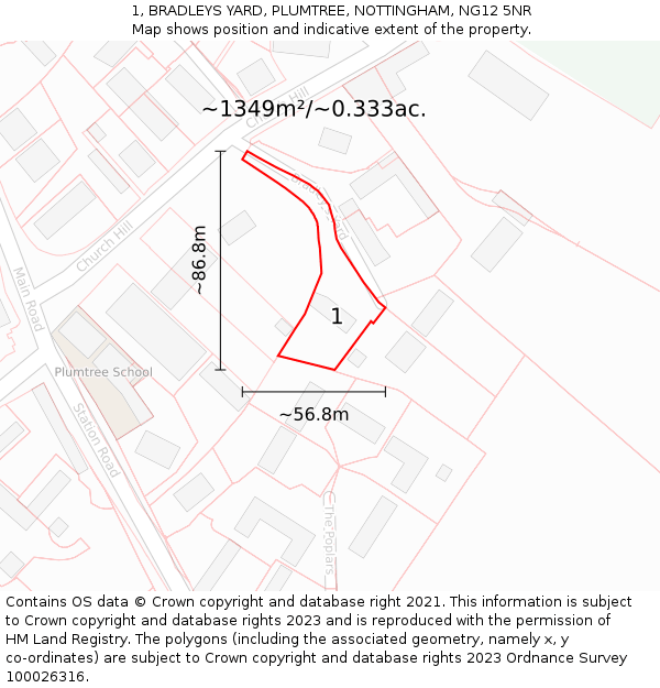 1, BRADLEYS YARD, PLUMTREE, NOTTINGHAM, NG12 5NR: Plot and title map